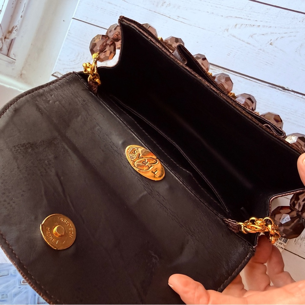 Tiras | Copper Colored Crossbody Bag with Beaded Handle - Picture 4 of 10